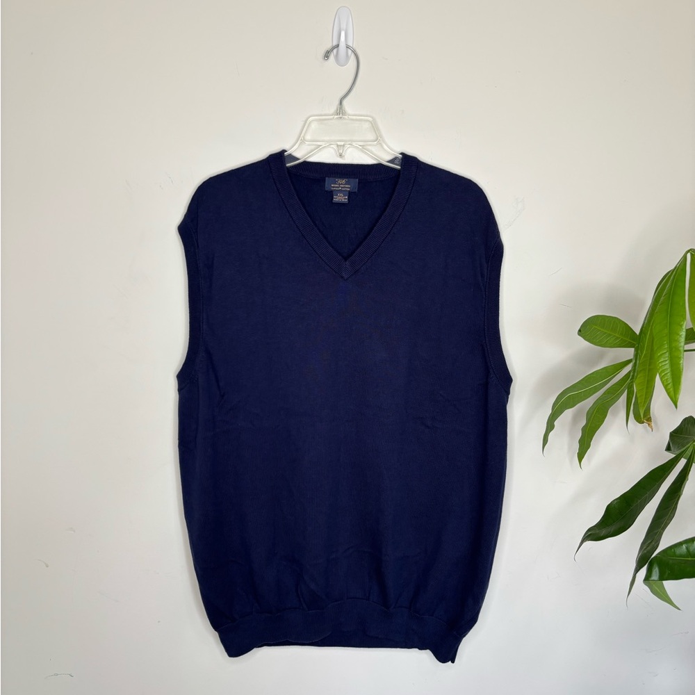 BN3 Brooks Brothers 346 Navy Blue Knit Sweater Vest‎ Supima Cotton XXL Golf